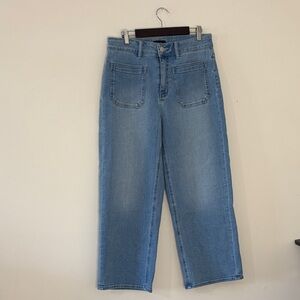 Quince Bella Stretch Patch Pocket Wide Leg Jeans Y2K Cropped Faded Denim  Sz 29